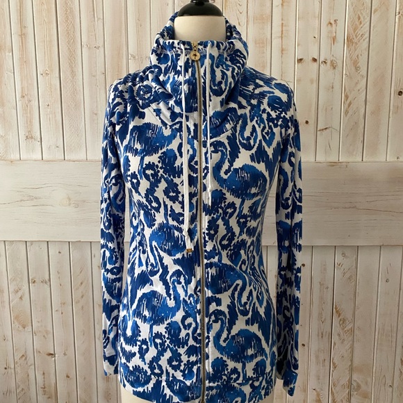 Lilly Pulitzer blue and white zip up sweat jacket. Size XS - Picture 2 of 5